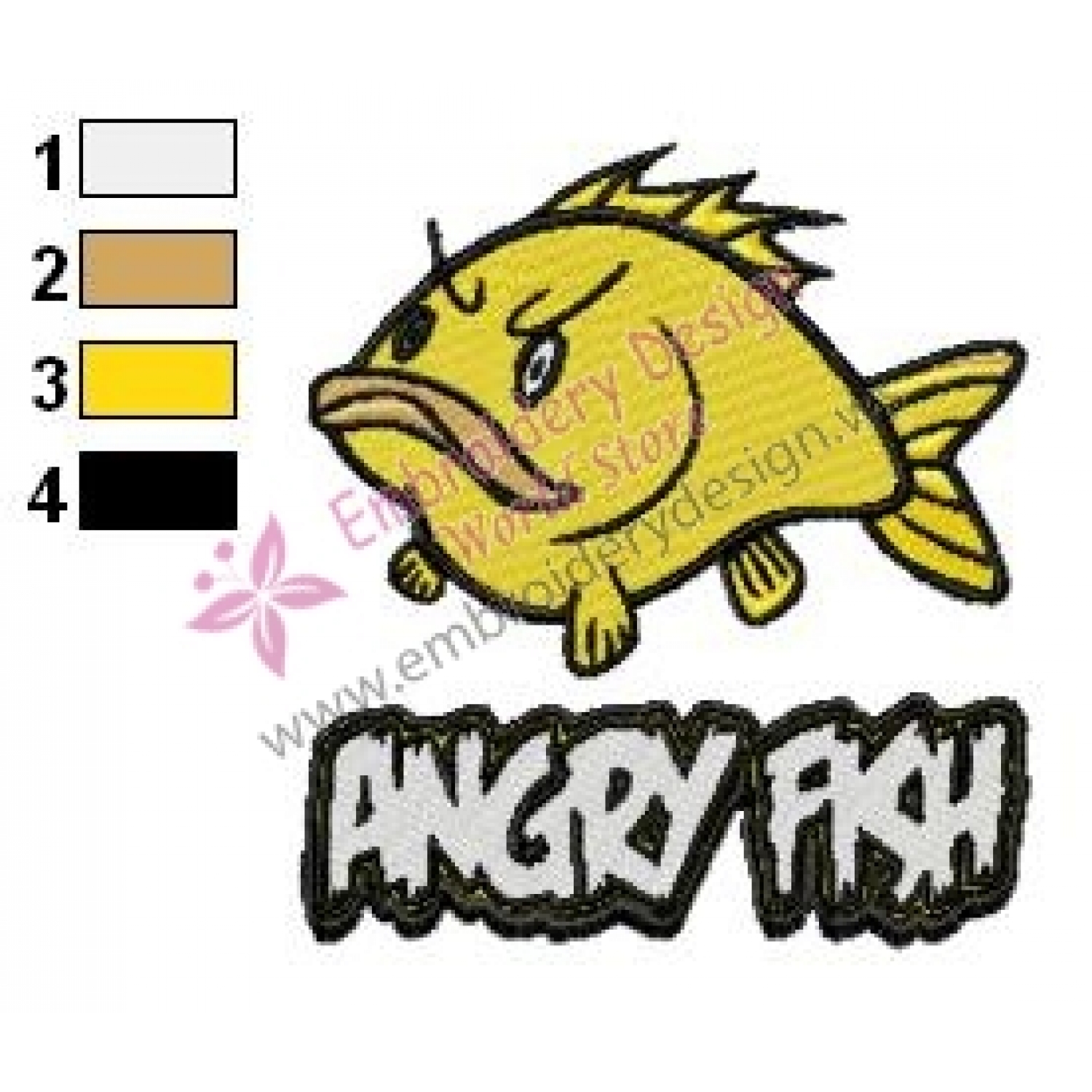 Angry Fish Embroidery Design