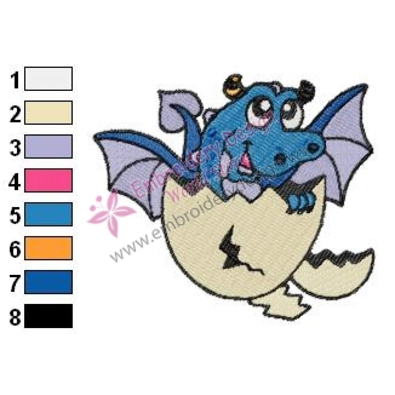 Baby Dragon out of Egg Embroidery Design