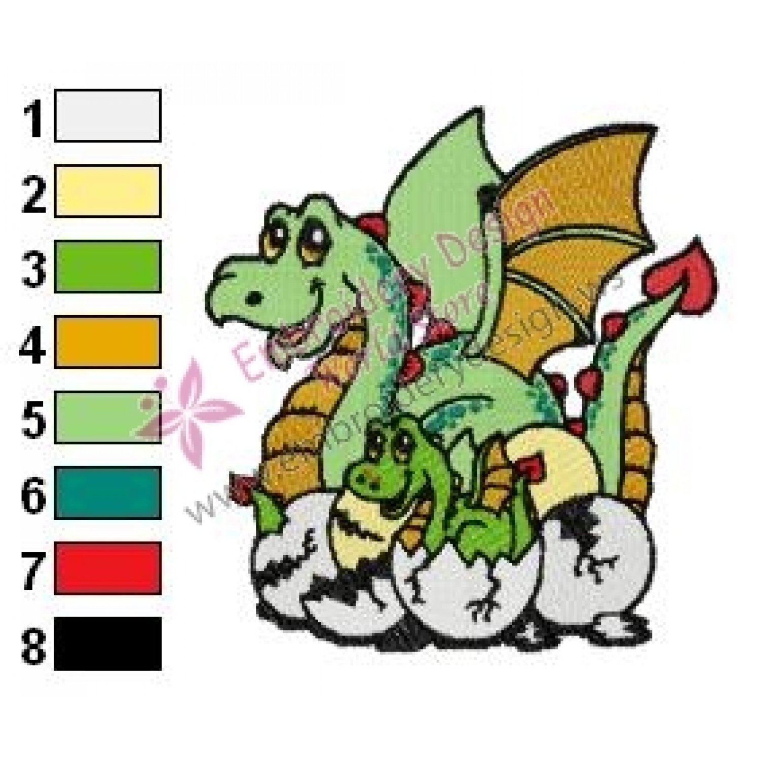 Dragon and Season of Hatching Eggs Embroidery Design