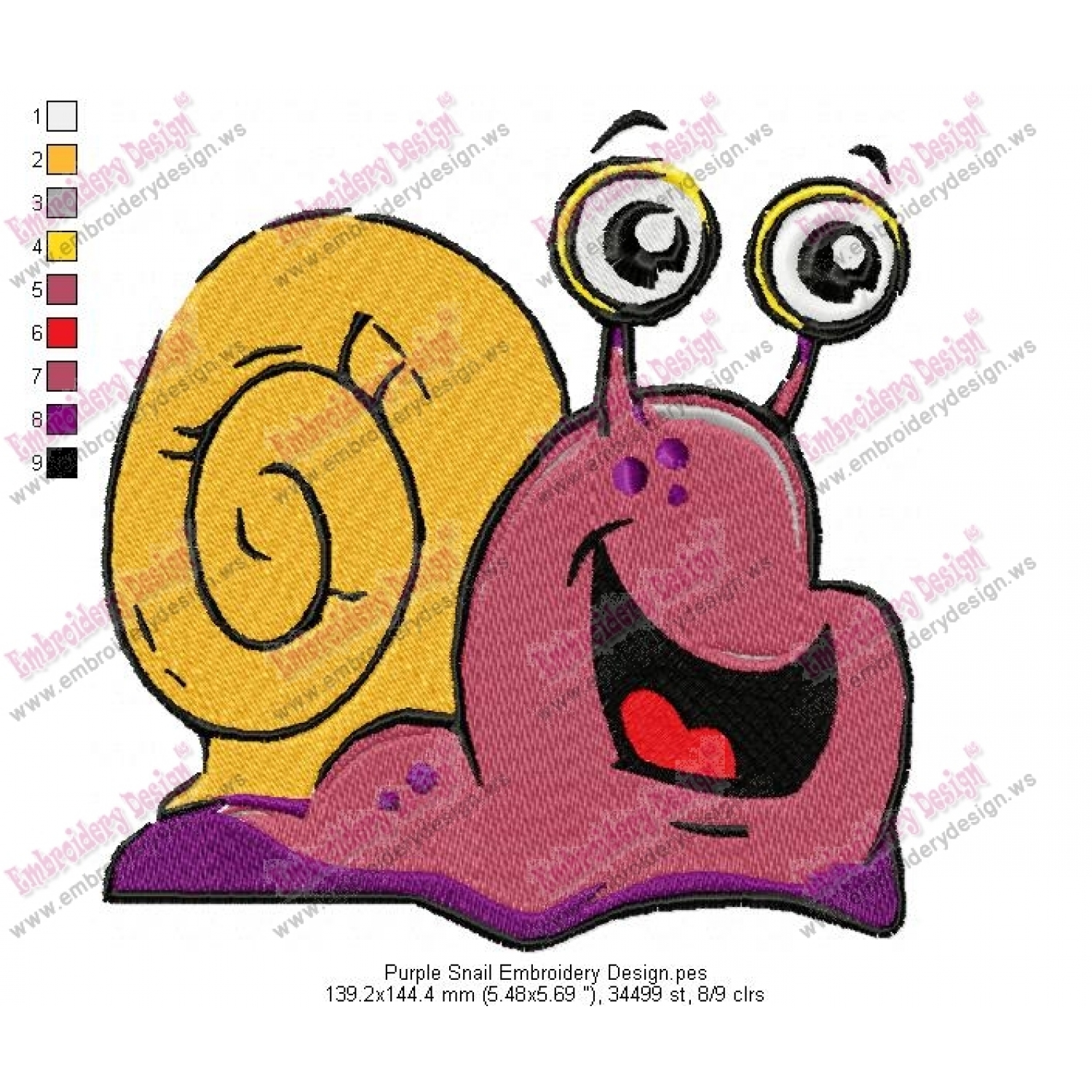 Purple Snail Embroidery Design