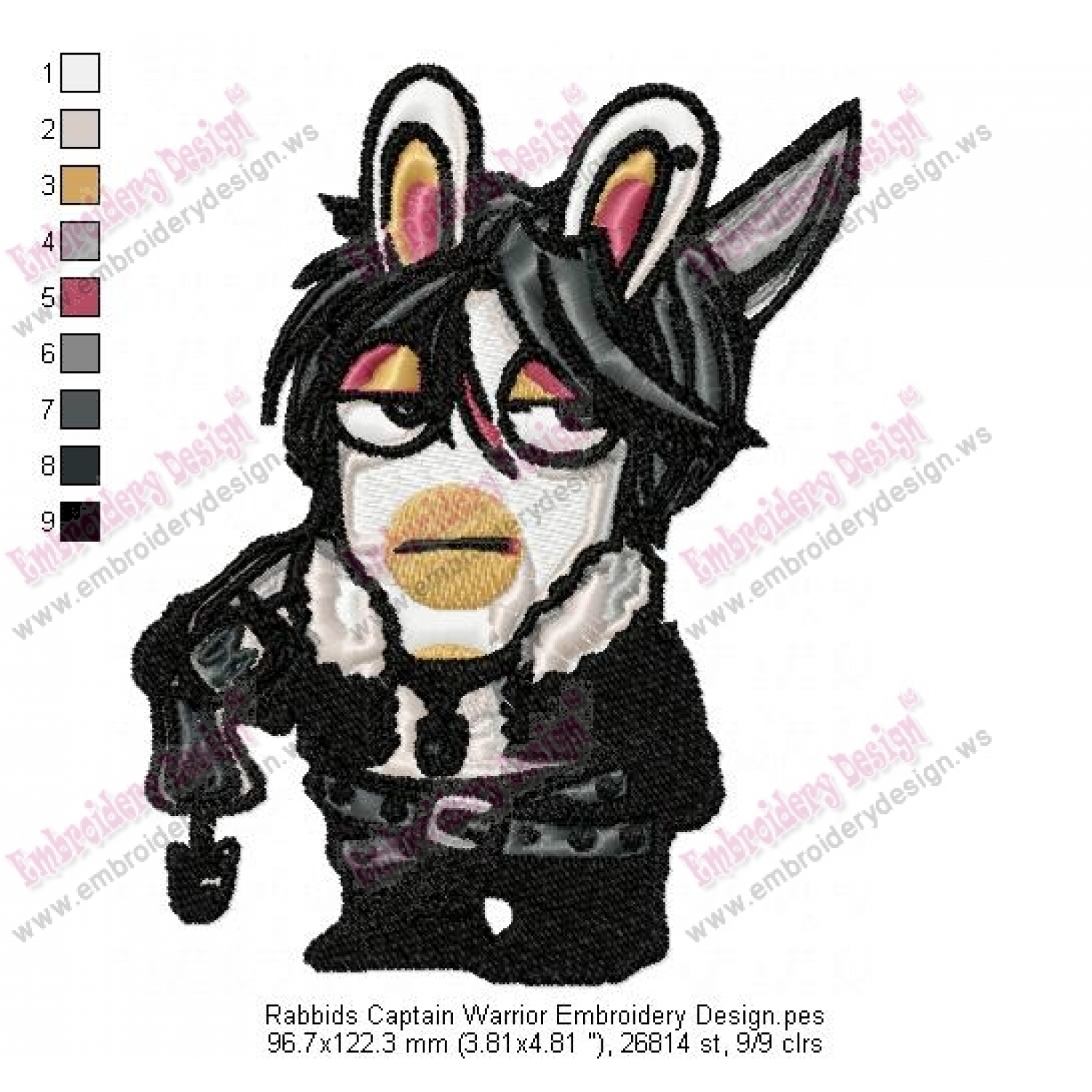 Rabbids Captain Warrior Embroidery Design